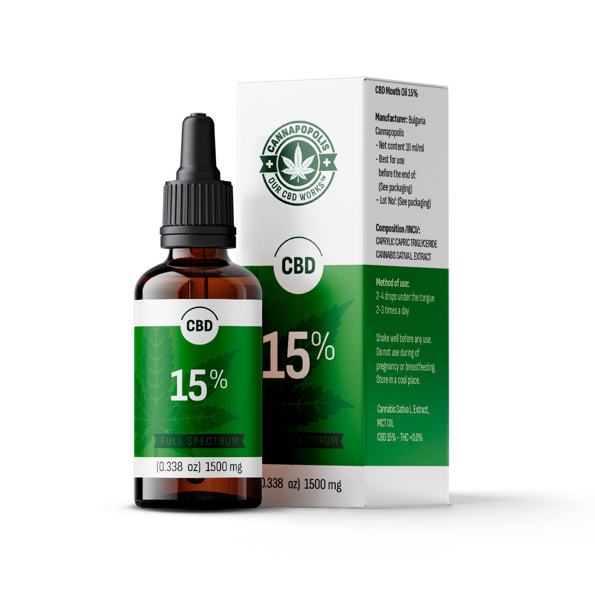 CBD масло 15% (0.00% THC или пълен спектър)